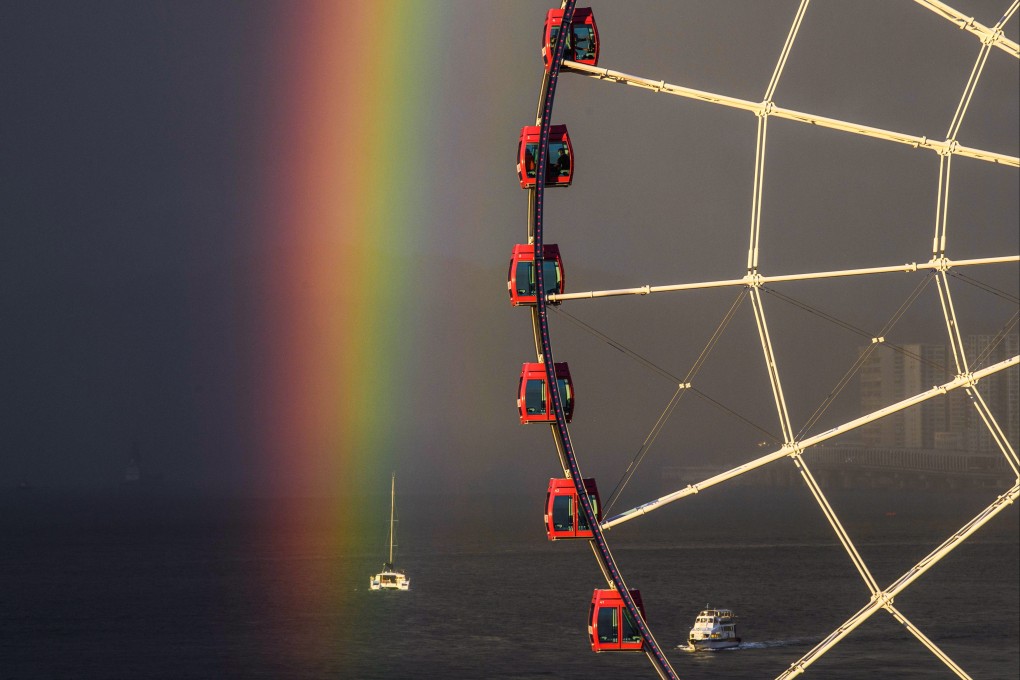 A rainbow appears alongside the Hong Kong Eye in Central on June 16, 2020. Negative sentiment on Hong Kong seems to discount the city’s rich history as one of the world’s top trading economies and an international financial and commercial hub. Photo: AFP