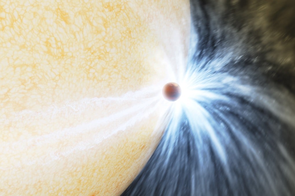 An artist’s impression shows a planet skimming the surface of a star. Photo: K. Miller, R. Hurt/Caltech/IPAC via AP