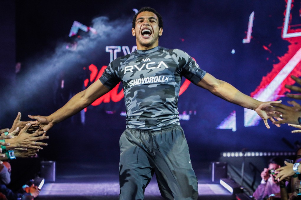 Tye Ruotolo walks out for a grappling match with Marat Gafurov. Photo: ONE Championship.