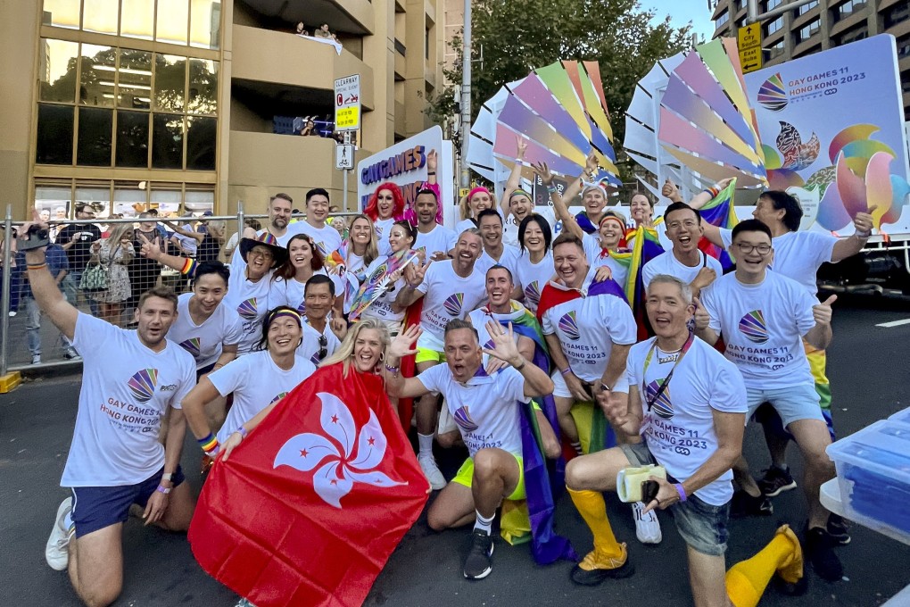 The Gay Games Hong Kong organisers celebrate in Sydney as part of the Mardi Gras Parade for World Pride on February 26. Photo: Handout