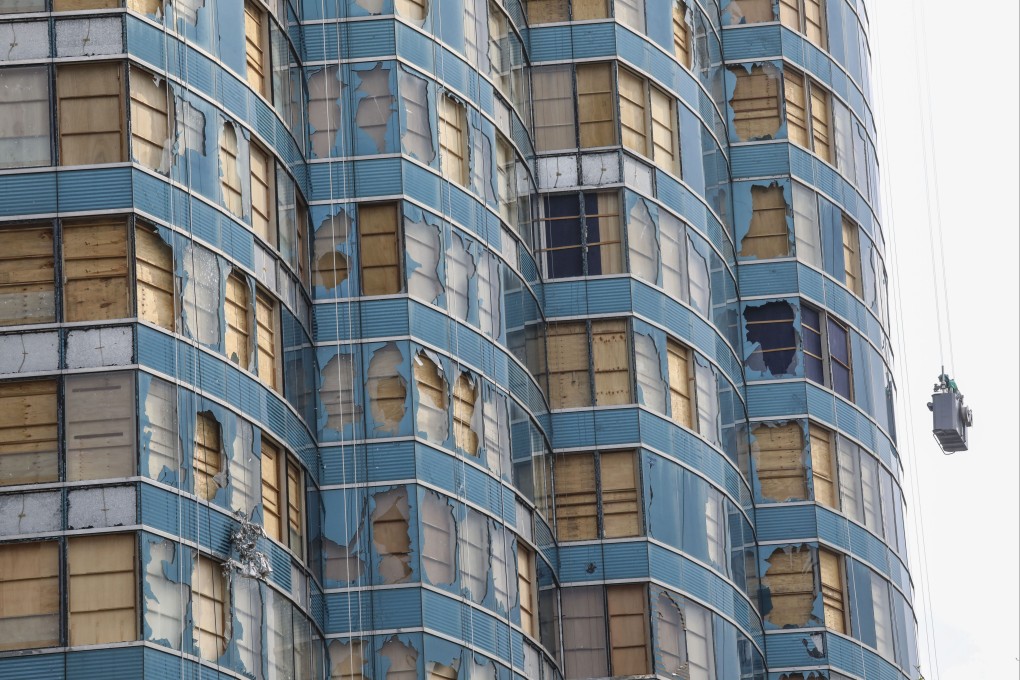 Broken office windows at One Harbourfront in Hong Kong’s Hung Hom district after Typhoon Mangkhut struck the city in September 2018. Photo: Dickson Lee