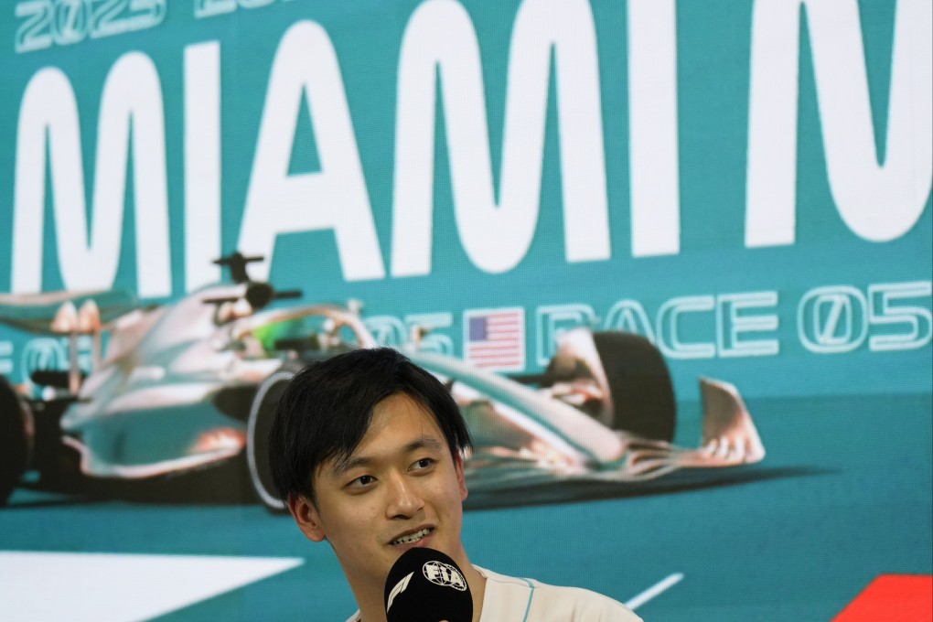 Alfa Romeo driver Zhou Guanyu speaks during a press conference ahead of this weekend’s Miami Grand Prix. Photo: AP