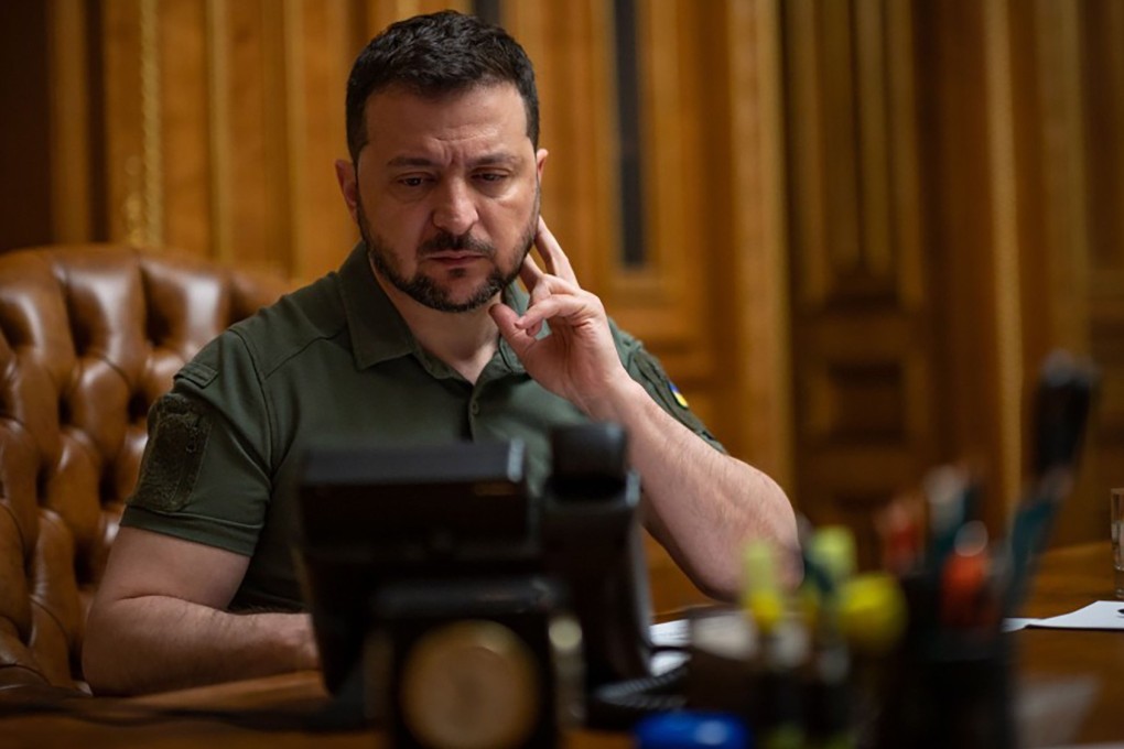 Ukrainian President Volodymyr Zelensky on a telephone call with Chinese President Xi Jinping on April 26. Photo: Ukrainian Presidential Press Service via EPA-EFE
