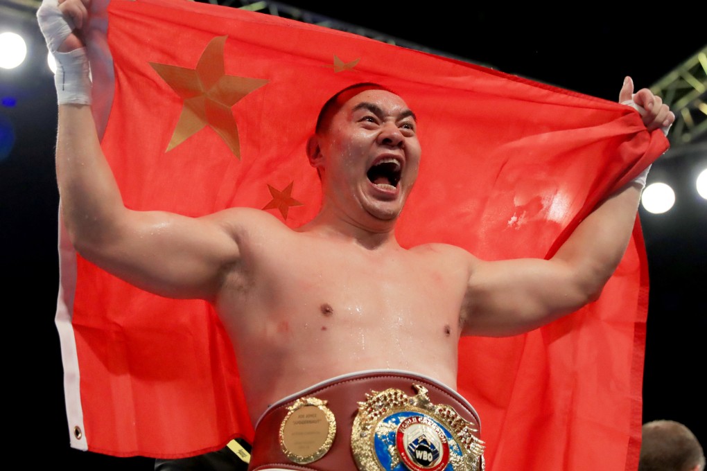 Zhang Zhilei celebrates after his victory over Joe Joyce in London in April. Photo: Xinhua