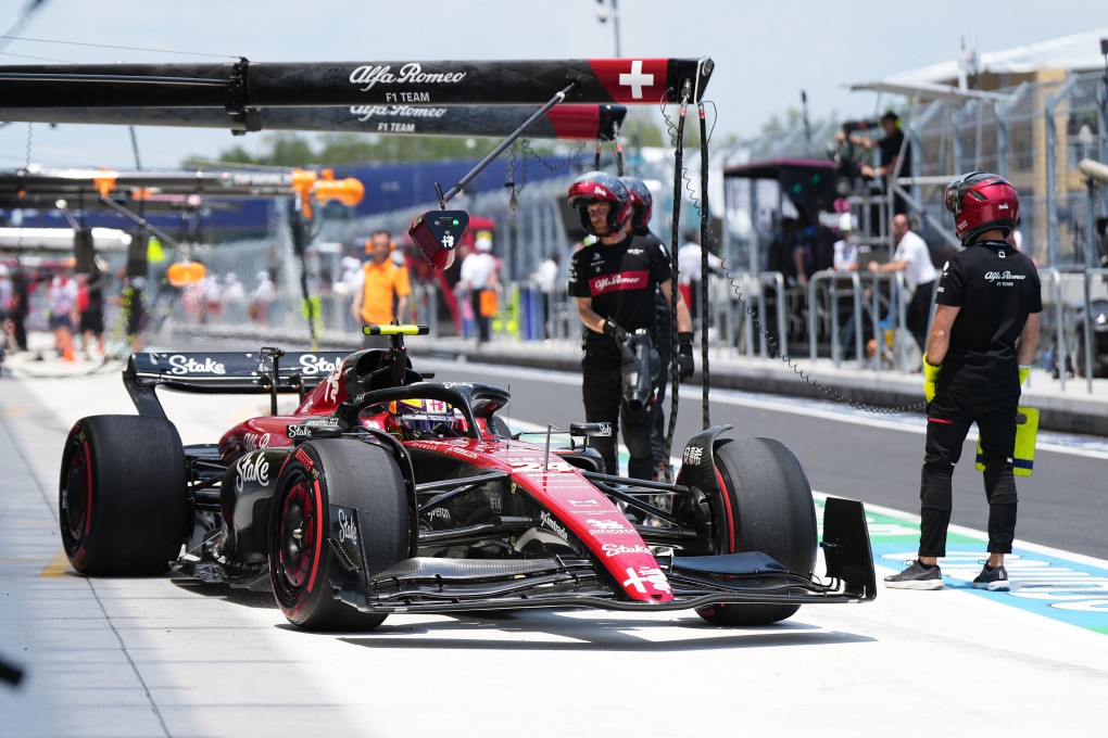 Alfa Romeo’s Zhou Guanyu leaves the pits during practice for the Miami Grand Prix. Photo: USA Today Sports
