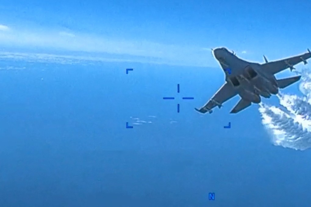 Footage from an encounter between a US surveillance drone and a Russian fighter jet in March, which led to the drone crashing into the sea. Poland says a Russian jet flew aggressively and very closely to a Polish plane on border patrol for the EU on Friday. Photo: TNS