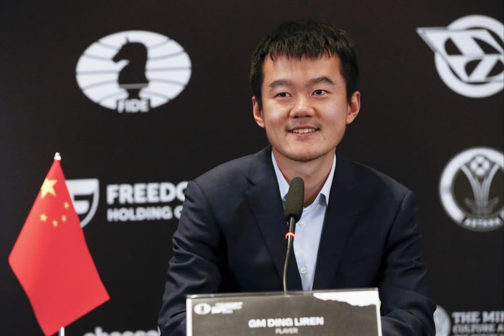 China’s Ding Liren speaks with the press after winning the FIDE World Chess Championship. Photo: AP