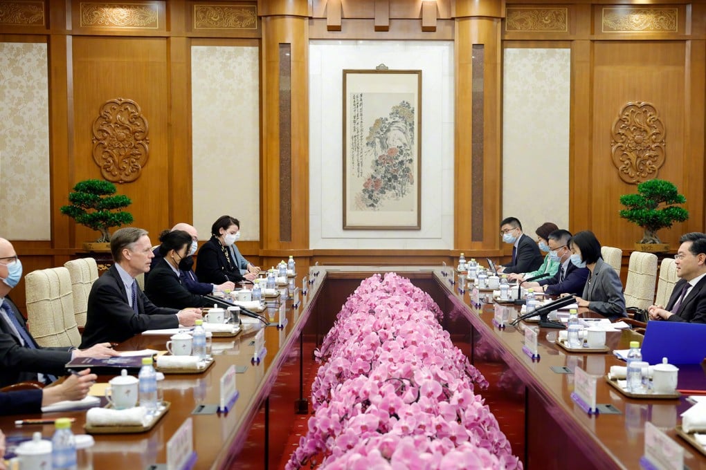 Chinese Foreign Minister Qin Gang meets US ambassador Nicholas Burns in Beijing on Monday. Photo: Chinese Ministry of Foreign Affairs