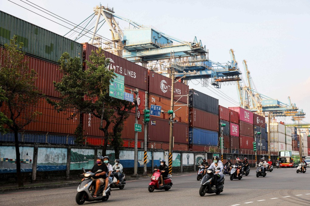 Shipping containers are seen at the Port of Keelung in Taiwan, where exports fell by 13.3 per cent in April, year on year. Photo: AFP