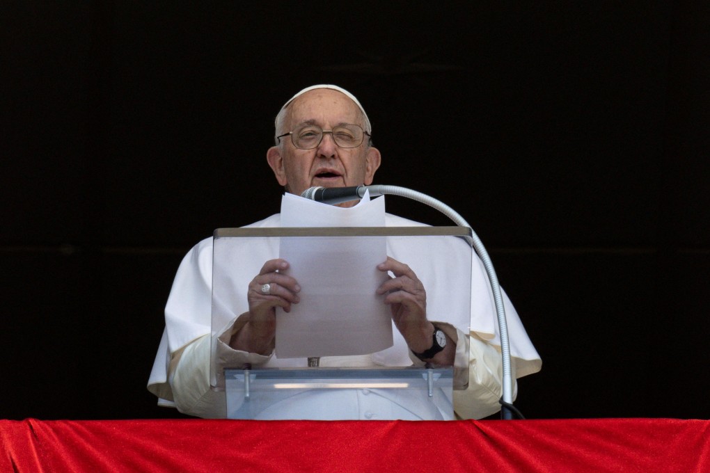 Pope Francis leads a prayer at the Vatican on Sunday. Photo: Reuters