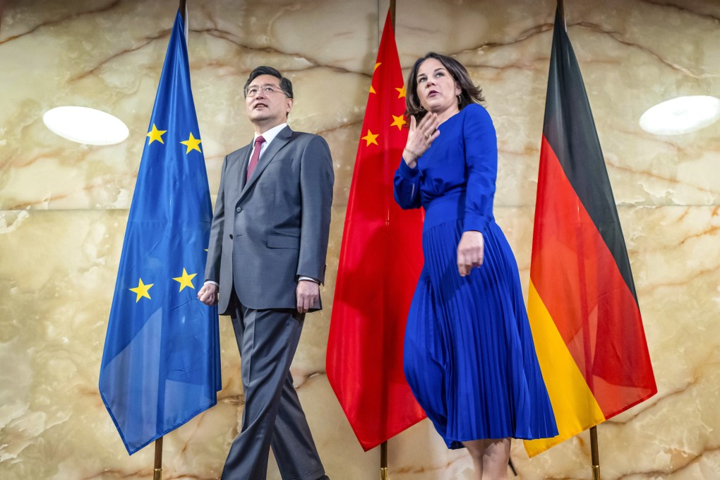 Chinese Foreign Minister Qin Gang and his German counterpart Annalena Baerbock ahead of their meeting on May 9. Photo: AP