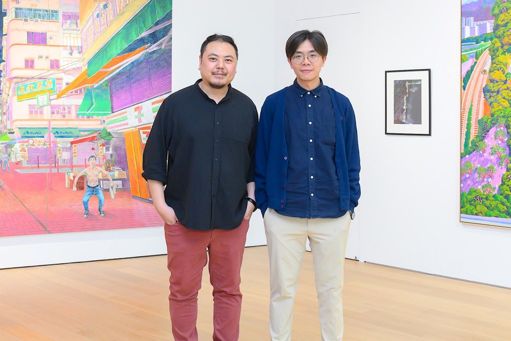 Hong Kong artists Chow Chun-fai (left) and Stephen Wong at their duo exhibition “A Mirage of a Shining City” at Tang Contemporary Art gallery. Photo: Tang Contemporary Art