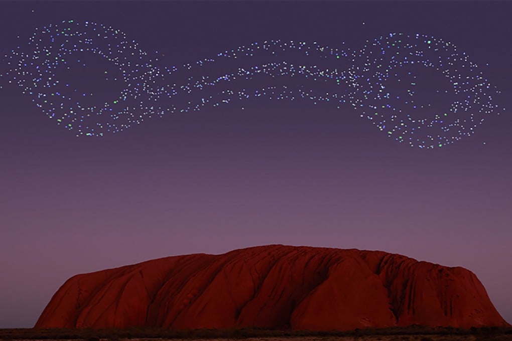 Drones fly above Uluru during the Wintjiri Wiru drone show, in Australia. The country has started offering several tourism experiences tied to Aboriginal history. Photo: Voyages Indigenous Tourism Australia