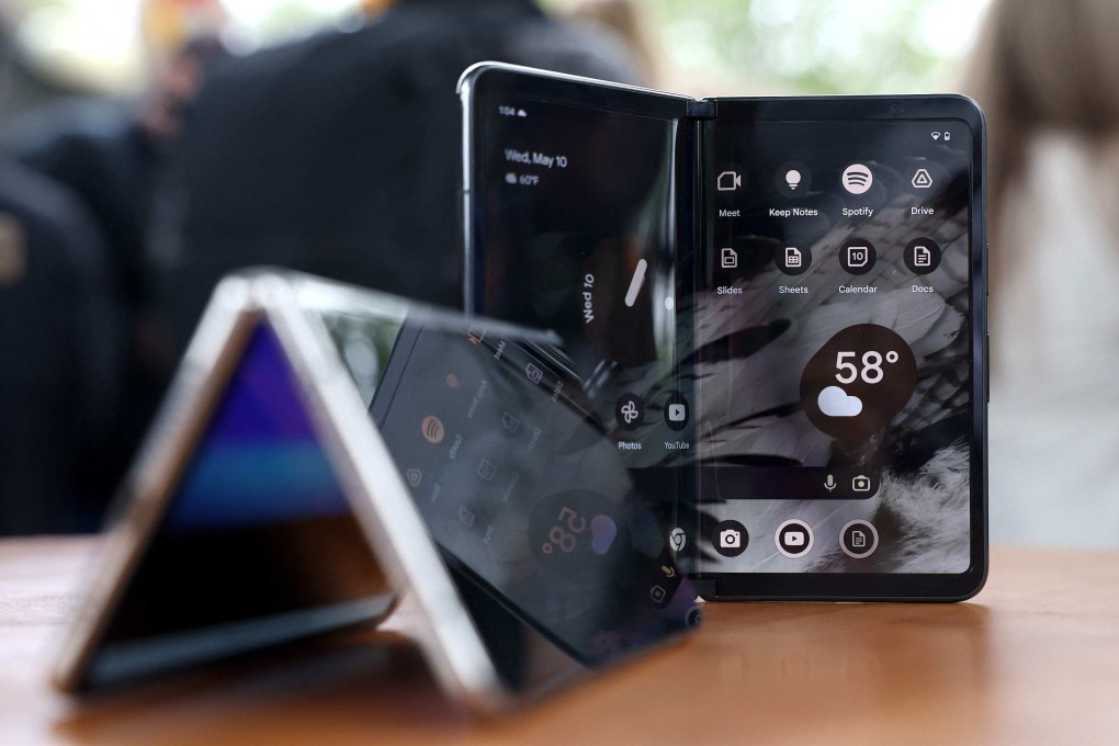 The new Google Pixel Fold phone is displayed during the Google I/O developers conference in Mountain View, California. The foldables market is expected to triple by 2027. Photo: Getty Images via AFP
