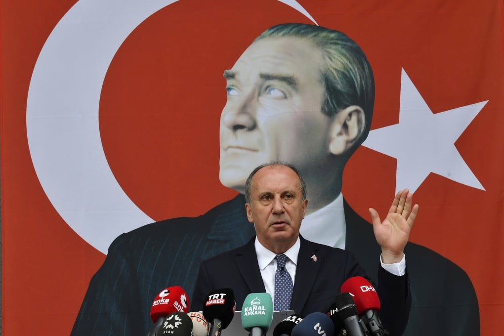 Muharrem Ince announces his resignation from Turkey’s main opposition party, CHP, next to a poster of modern Turkey’s founder, Mustafa Kemal Ataturk. Photo: AP