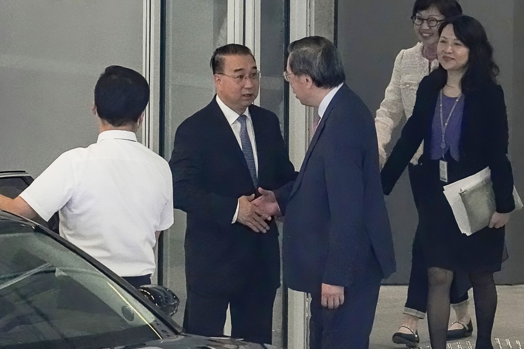 Liu Guangyuan {left} with Andrew Leung at the Legco building, Photo: Sam Tsang