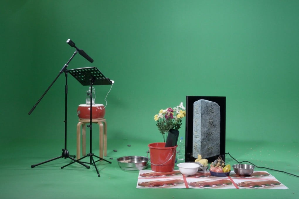“Take Me To The River, Draw Me A Star (The Year 1963)“, a video and sound installation by Hong Kong artist Law Yuk-mui about a rain-making ritual performed by 200 village women in Hong Kong during the drought of 1963. Photo: Law Yuk-mui