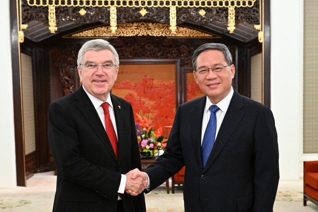 Chinese Premier Li Qiang with International Olympic Committee President Thomas Bach in Beijing this month. Photo: Xinhua