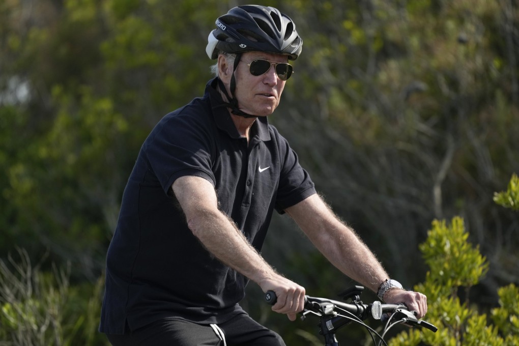 President Joe Biden on a bike ride in Rehoboth Beach, Delaware on Sunday. Photo; AP