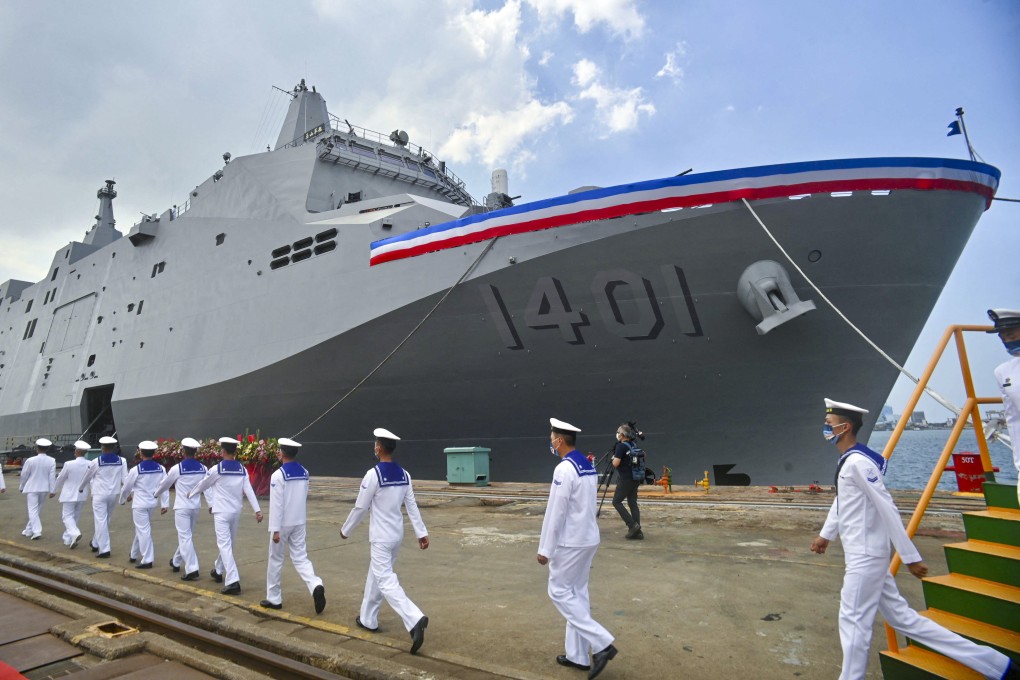 The Yushan-class landing platform dock is handed over to Taiwan’s navy in Kaohsiung in September. Photo: AFP