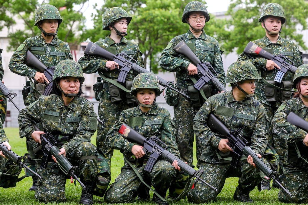 Members of Taiwan’s military reserve force pictured in formation during a training exercise last week. Ensuring the self-ruled island’s security “is to ensure the global public interest”, the speaker of its parliament said. Photo: Bloomberg
