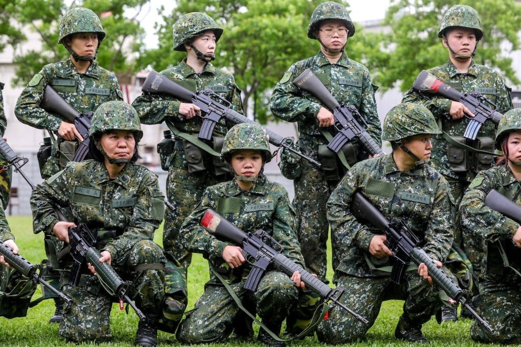 Members of Taiwan’s military reserve force pictured in formation during a training exercise last week. Ensuring the self-ruled island’s security “is to ensure the global public interest”, the speaker of its parliament said. Photo: Bloomberg