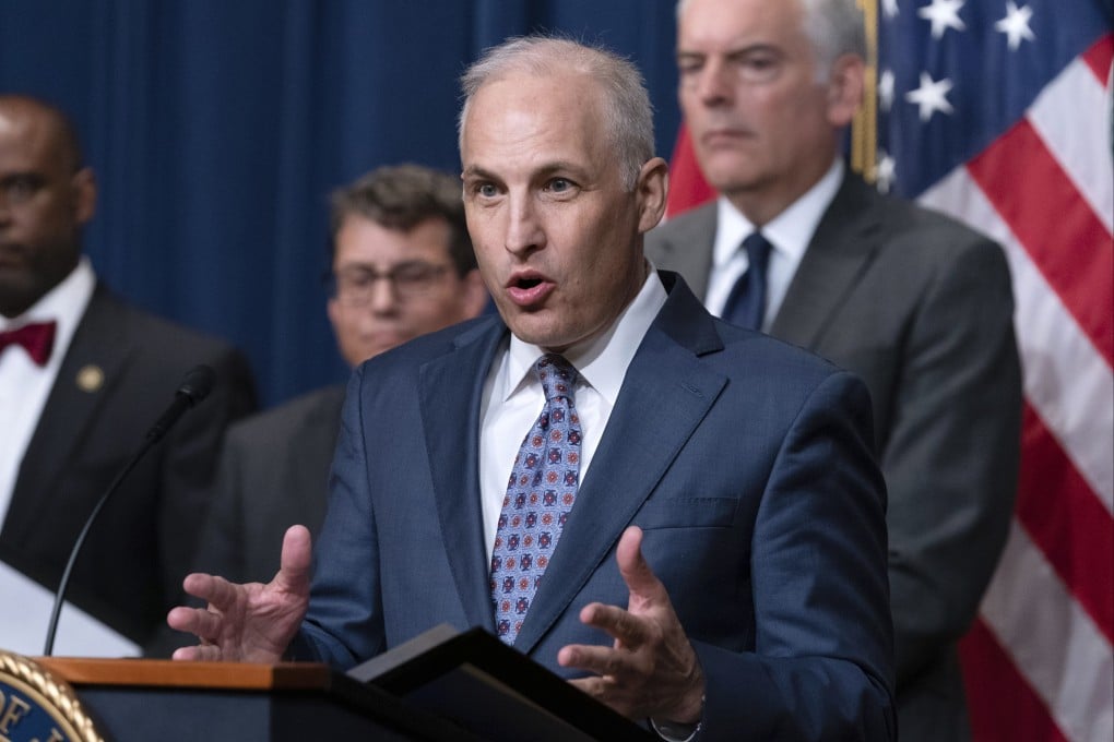 US Assistant Attorney General Matthew Olsen of the Justice Department’s National Security Division speaks during a news conference in Washington on Tuesday. Photo: AP