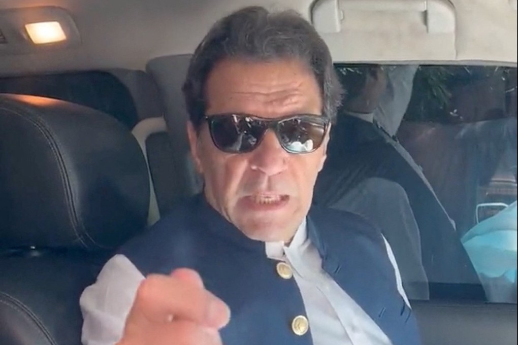 Imran Khan, Pakistan’s former prime minister, gestures as he makes a statement from an unknown location in this screen grab obtained from a social media video released earlier this month. Photo: Twitter/@ImranKhanPTI via Reuters