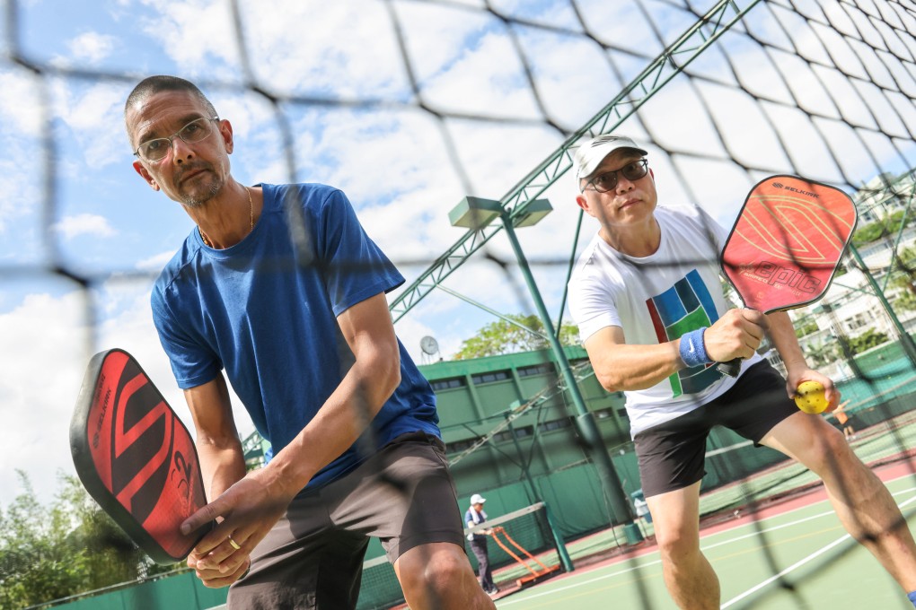 Rajan Khemlyani (left) and David Wong (right) playing pickleball at Hong Kong Country Club in Deep Water Bay. Pickleball is the fastest growing sport in North America and it has arrived in Hong Kong. Photo: May Tse