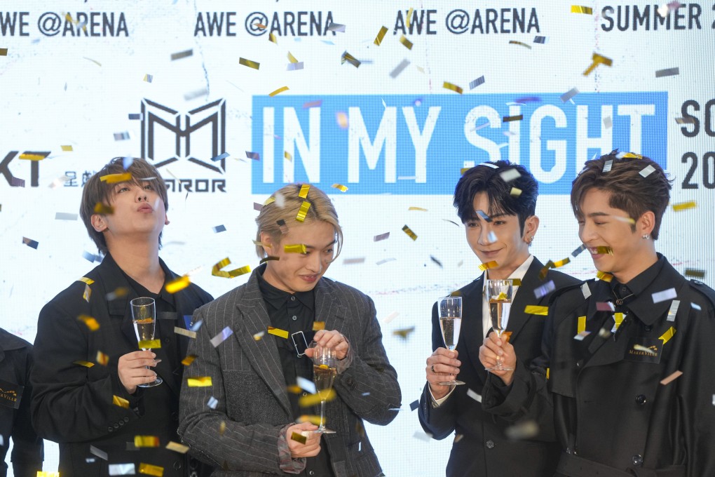 Four members of boy band Mirror attend a press conference on their upcoming solo concerts. Photo: Sam Tsang