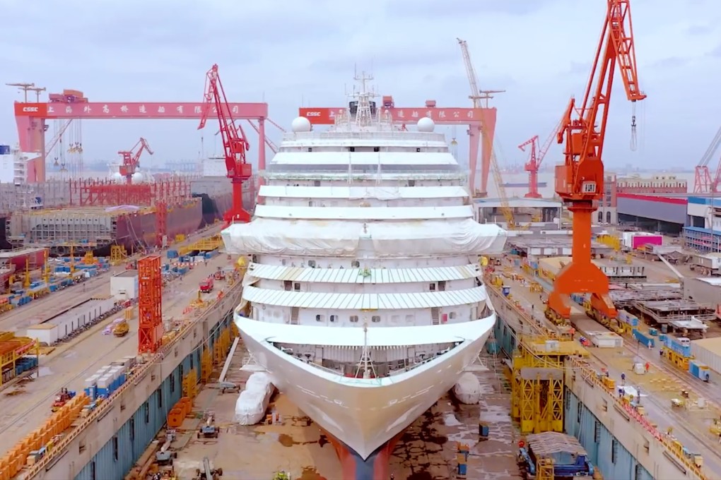 China’s first self-built cruise ship, which now carries the name Magic City, is in the final stages of construction and testing in Shanghai. Photo: Weibo