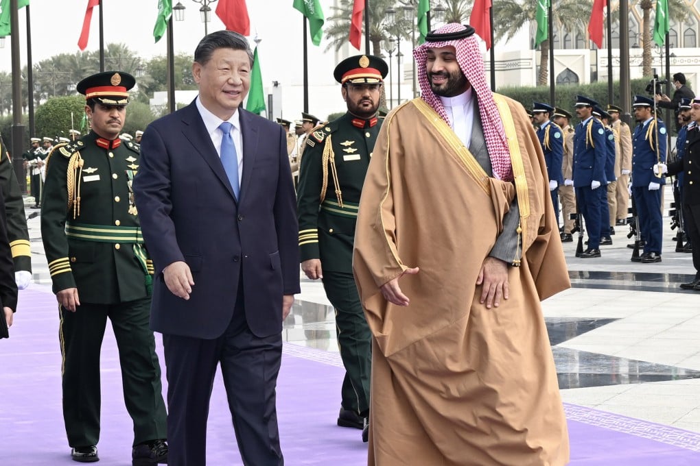 Chinese President Xi Jinping is welcomed to Riyadh by Saudi Crown Prince Mohammed Bin Salman during a state visit to Saudi Arabia in December. Photo: Xinhua via ZUMA Press