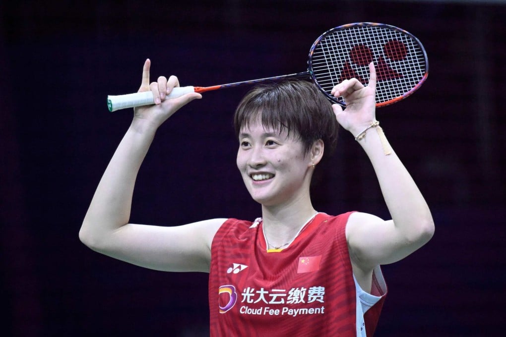 China’s Chen Yufei celebrates her victory over Indonesia’s Gregoria Mariska Tunjung during their women’s singles quarter-final match at the 2023 Sudirman Cup. Photo: AFP