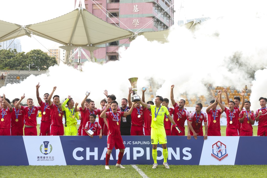 Kwoon Chung Southern lift the Sapling Cup after beating Lee Man in the final. Photo: Yik Yeung-man