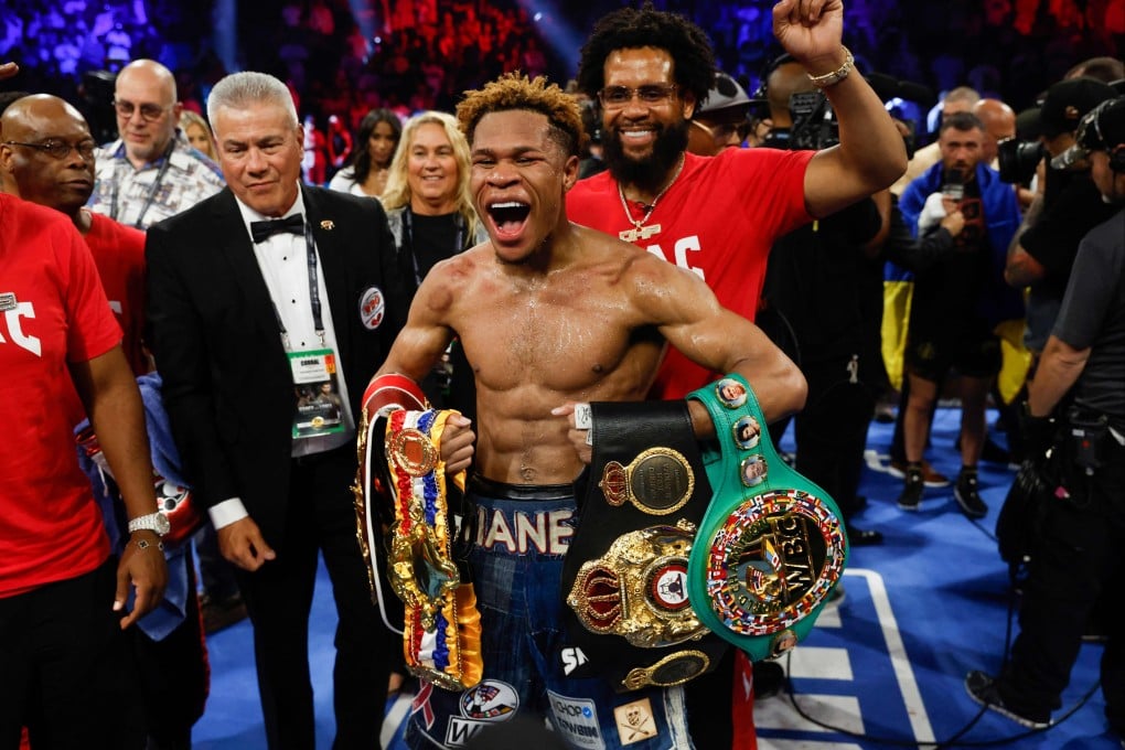 Devin Haney celebrates after defeating Vasiliy Lomachenko of Ukraine during their undisputed lightweight championship fight at MGM Grand Garden Arena on May 20, 2023 in Las Vegas, Nevada. Photo: AFP