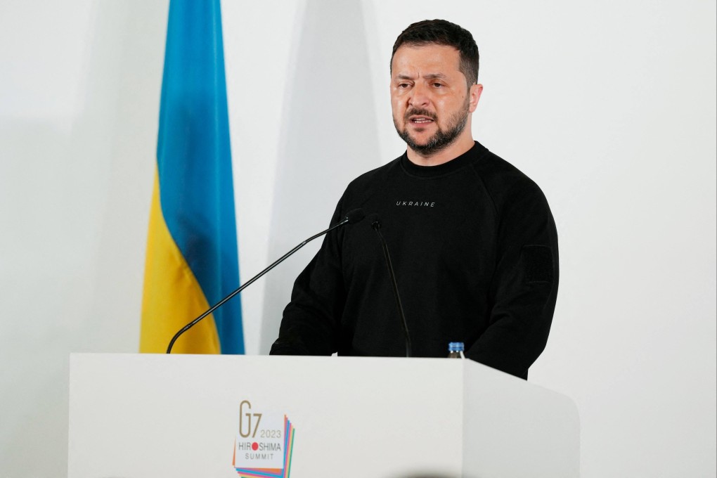 Ukraine’s President Volodymyr Zelensky speaks during a news conference following the G7 Leaders’ Summit in Hiroshima. Photo: AFP