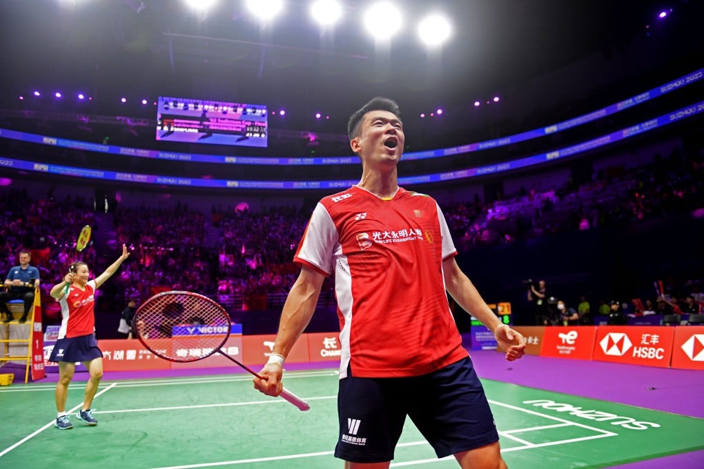 Zheng Siwei (right) and Huang Yaqiong celebrate gving China a winning start in Sunday’s final in Suzhou. Photo: Xinhua