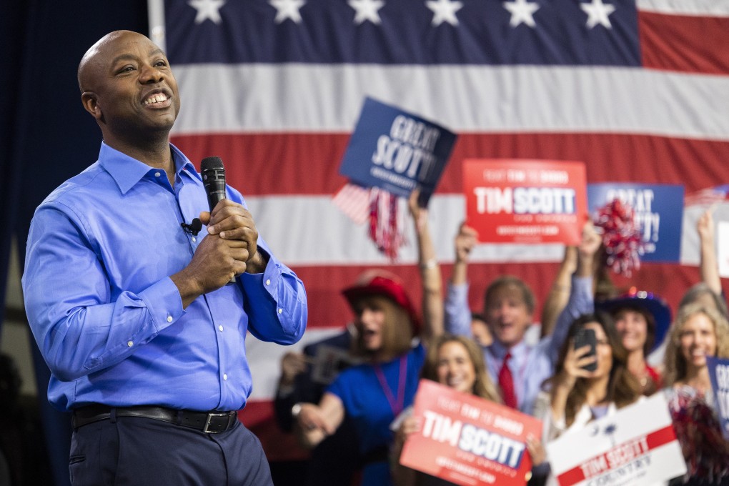 Republican Senator Tim Scott announces his candidacy for president of the United States on the campus of Charleston Southern University in North Charleston on Monday. Photo: AP