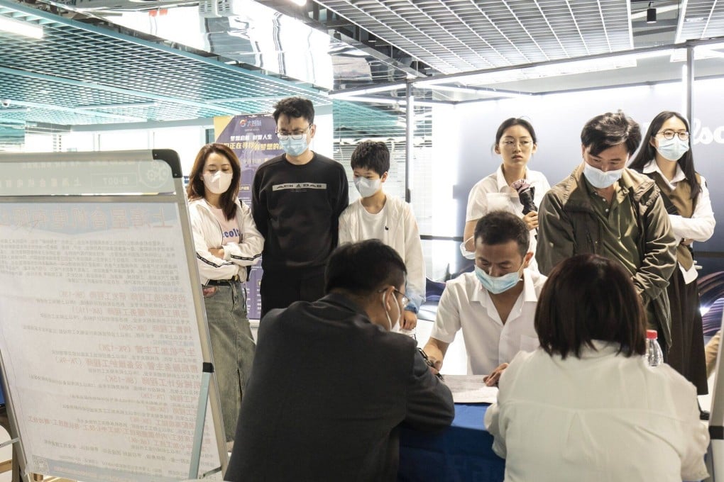 Attendees at a job fair in Shanghai on May 20. China’s record youth unemployment rate has the authorities concerned. Photo: Bloomberg