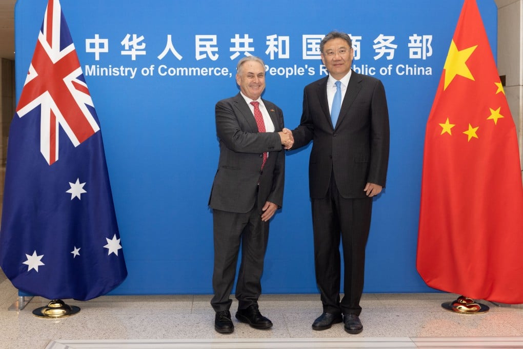 Australia’s trade minister, Don Farrell, met his Chinese counterpart, Wang Wentao, in Beijing on May 12. Photo: Reuters