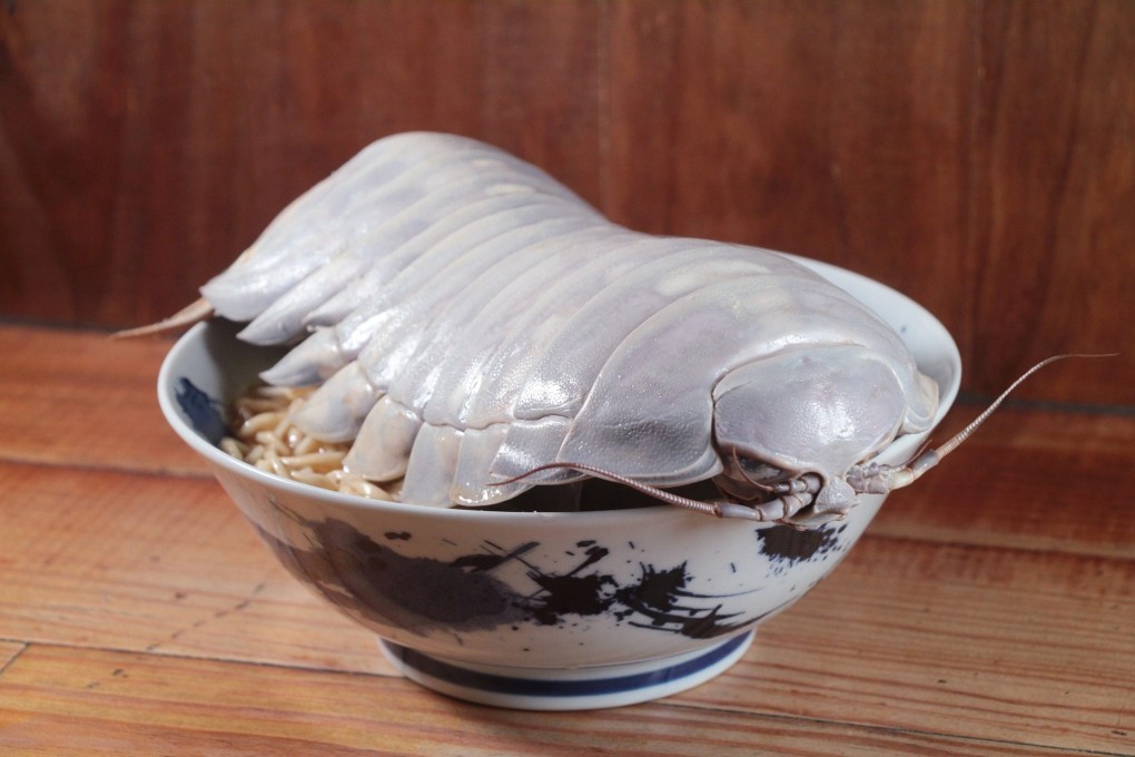 A bowl of the viral ramen dish at The Ramen Boy in Taipei, Taiwan. The shell of the giant isopod is laid on top of the ramen for decoration only. Photo: The Ramen Boy