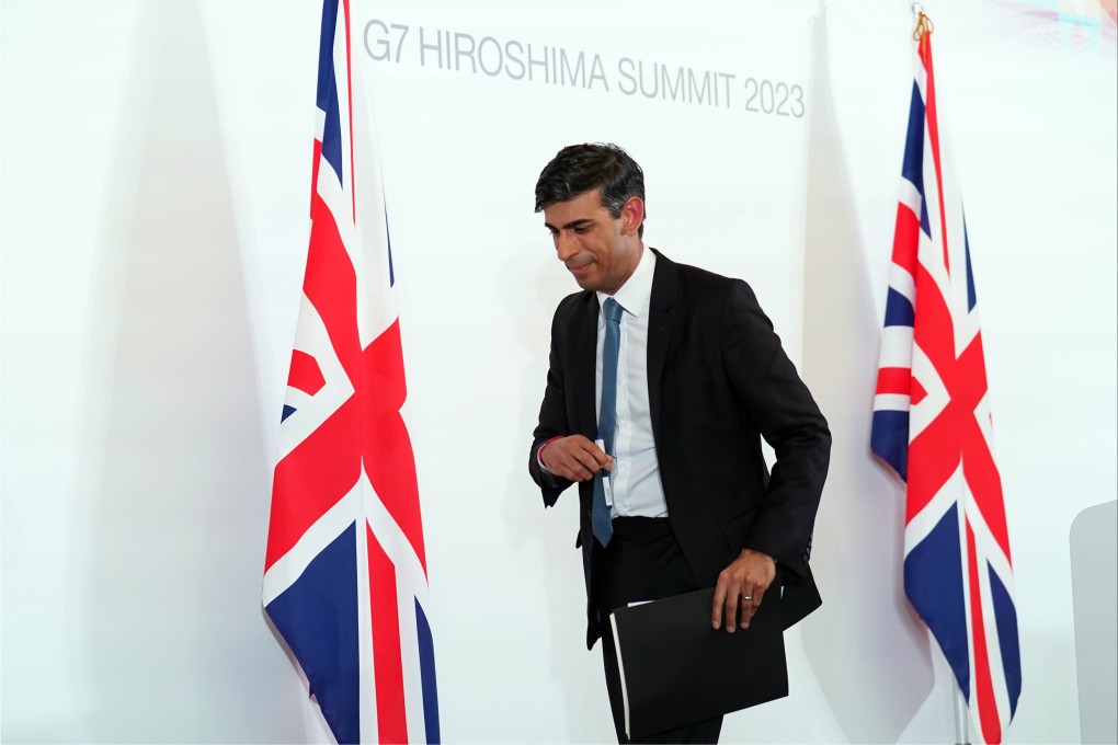 UK Prime Minister Rishi Sunak leaves a press conference during May’s G7 Summit in Japan. Photo: via dpa