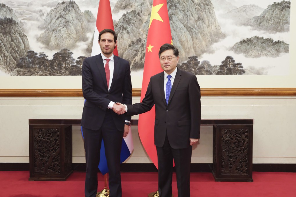 Chinese Foreign Minister Qin Gang meets his Dutch counterpart Wopke Hoekstra in Beijing on Tuesday. Photo: Xinhua