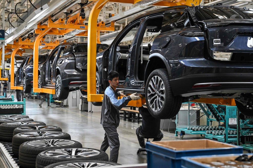 NIO cars on an assembly line at a factory in Hefei, Anhui province, this month. Photo: AFP