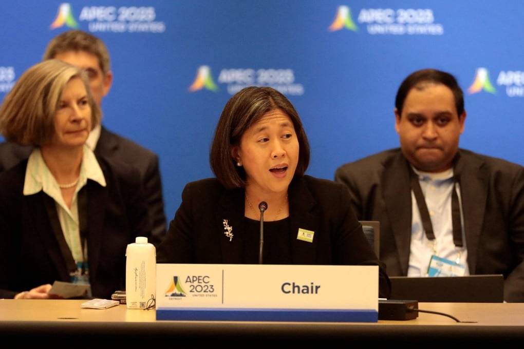 US Trade Representative Katherine Tai speaks in Detroit on Thursday. Photo: AFP