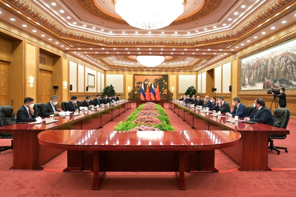 A Russian delegation made a state visit to China this week, meeting with Chinese leaders at the Great Hall of the People in Beijing. Photo: EPA-EFE