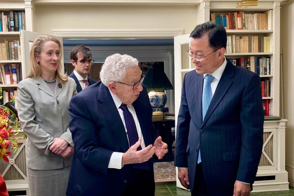 Xie Feng, China’s new ambassador to Washington, visits Henry Kissinger in Kent, Connecticut, on Friday. Photo: Handout