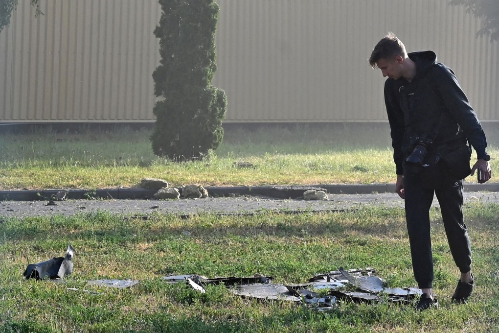 The remains of a drone in Kyiv, Ukraine on Sunday. Photo: TNS