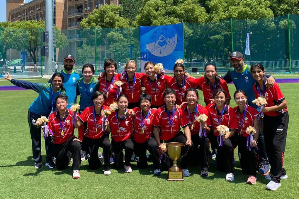 The Hong Kong team celebrate their East Asian Cup win in Hangzhou. Photo: Cricket Hong Kong