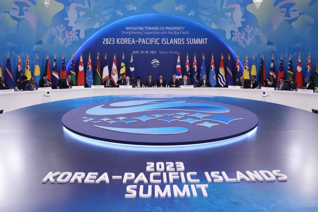 South Korea and the Pacific Islands Forum leaders and senior officials attend the Korea-Pacific Islands Summit at the Blue House, in Seoul. Photo: AP